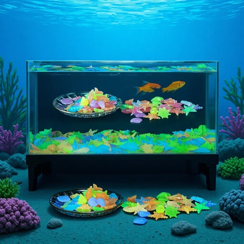 Aquarium Plant In Pot - Gloeiende lichtgevende oceaanstenen Fluorescerende schelpen Kleurrijke